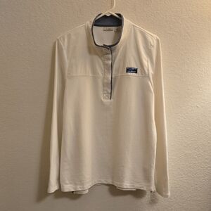 L.L. Bean White Long Sleeve Shirt with Navy Accents - Large